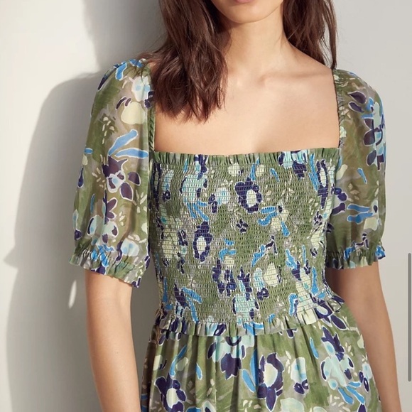 Aritzia Wilfred Laken Mini Chiffon Dress in Navy Floral Pattern - Picture 4 of 13